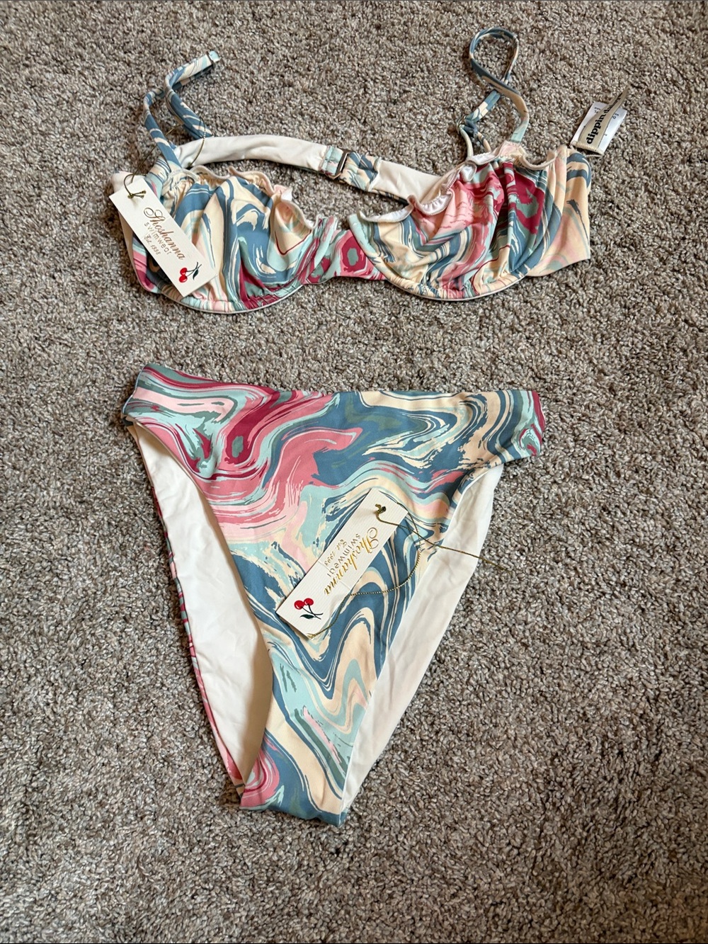 Shoshanna Marble Swirl Underwire Bikini - Pink, Blue, Cream